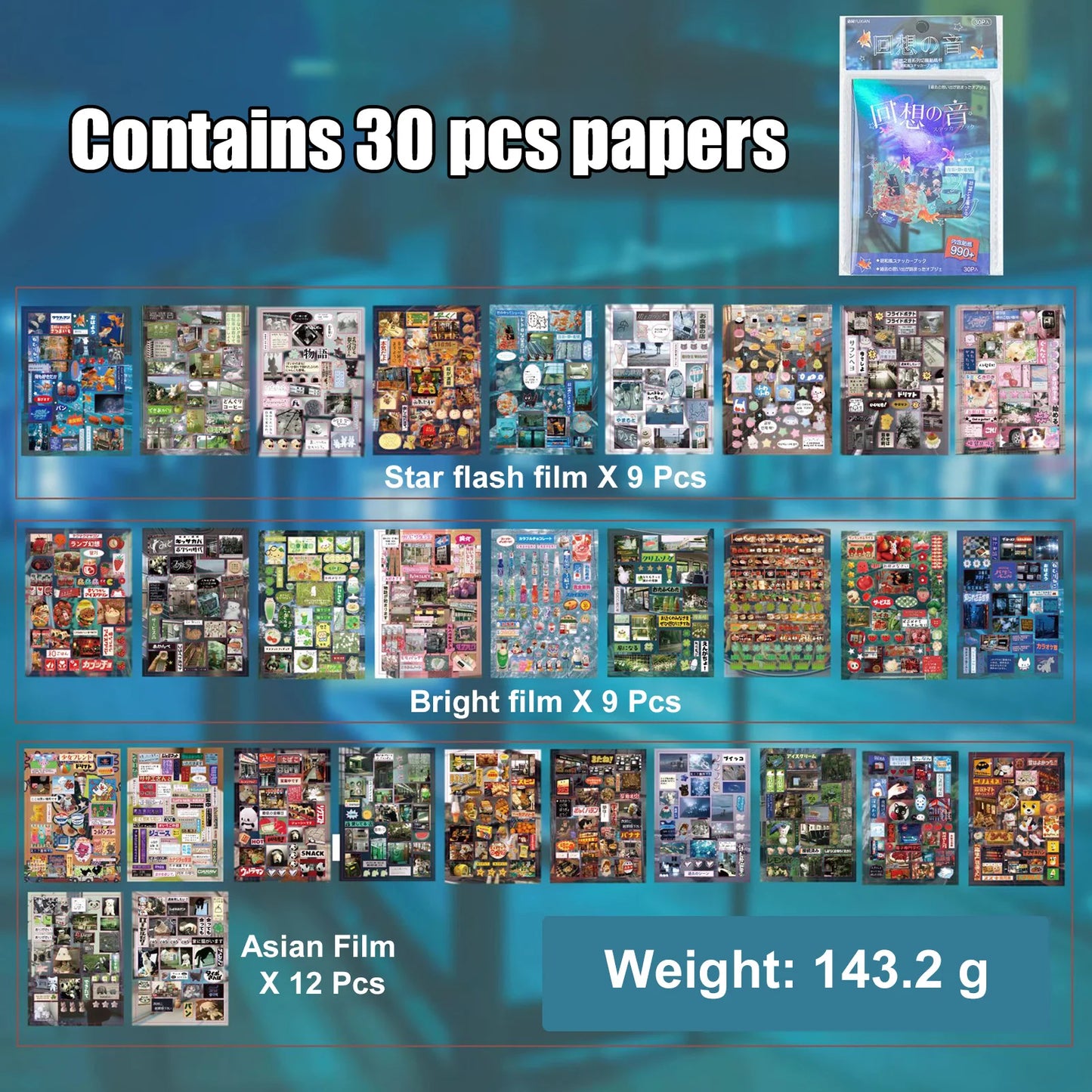 30 Sheets Japanese Style Sticker Book - Cute Cartoon Die Cut Stickers for DIY Scrapbooking Journals & Crafts