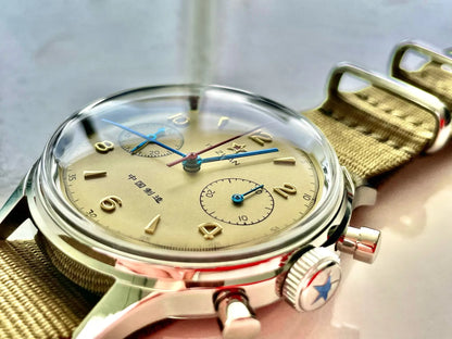 RED STAR 38mm Men's 1963 Chronograph Mechanical Watch – Pilot Air Force Aviation with Seagull ST1901 Movement & Sapphire Glass