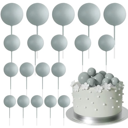 20Pcs Colorful Cake Topper Balls – Gold, Silver & Pastel DIY Cake Decorations for Birthday, Wedding & Party Supplies