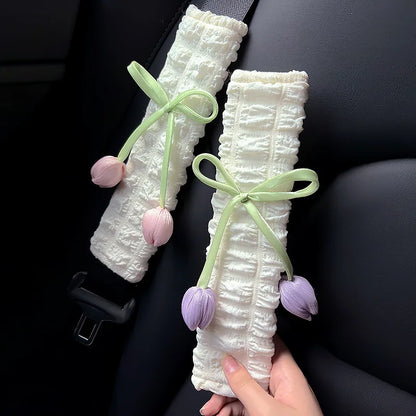 Tulip Car Seat Belt Shoulder Covers - 2PCS Universal Comfort & Decorative Safety Belt Pads
