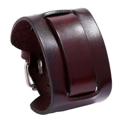 Modyle Fashion Wide Genuine Leather Bracelet – Brown and Black Cuff Bangles, Vintage Punk Wristband for Men