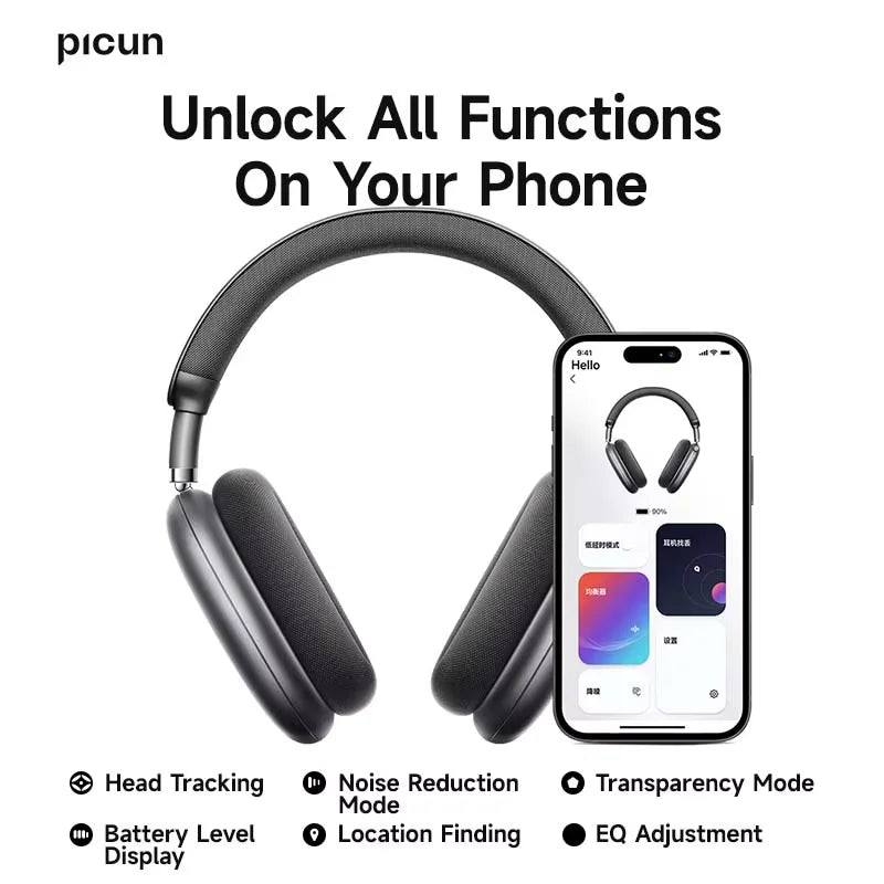 Picun F8 Pro ANC Wireless Headphones - 3D Spatial Audio Bluetooth Headset with HD Mic & Low Latency App Support