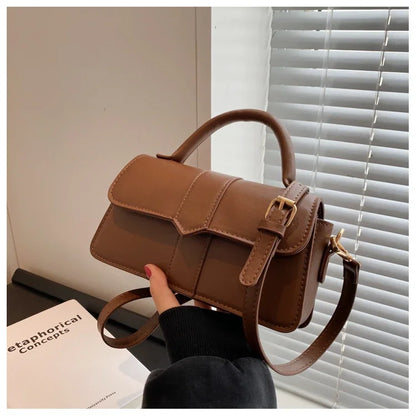 PU Leather Shoulder Bag for Women – Fashion Crossbody Vintage Underarm Square Satchel Handbag (Black)