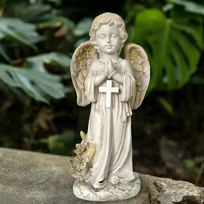 Solar Angel Statue for Garden – Resin Praying Angel Figurine, Cemetery Memorial & Patio Lawn Decoration