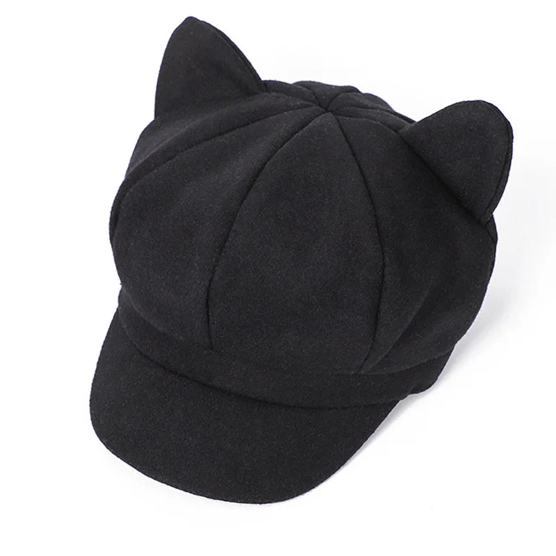Autumn Winter Wool Newsboy Cap – Solid Octagonal Beret Hat for Women & Men, Casual Painter Style