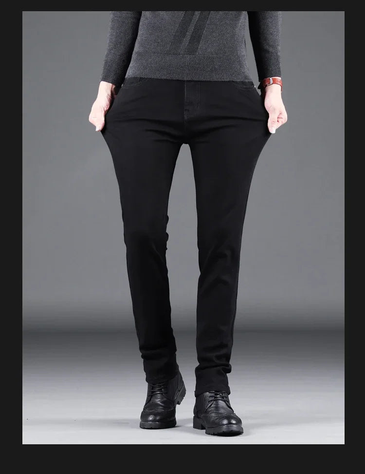 Men’s Spring Autumn Slim Black Jeans — Elastic Straight Korean Vintage Denim Pants for Business & Casual Wear