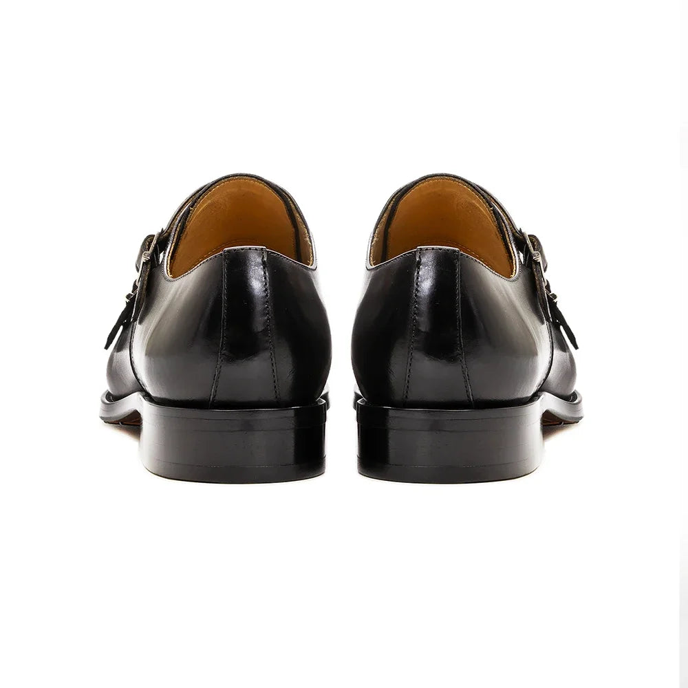 Men’s Genuine Leather Monk Strap Shoes - Double Buckle Cap Toe Formal Business Office Wedding Dress Shoes