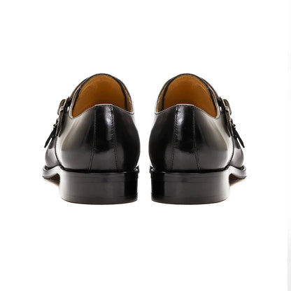 Men’s Genuine Leather Monk Strap Shoes - Double Buckle Cap Toe Formal Business Office Wedding Dress Shoes