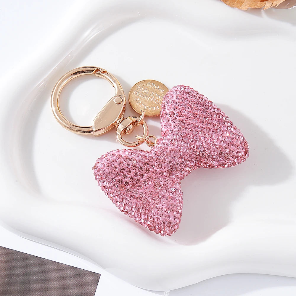 Full Crystal Clay Bow Keychain – Elegant Car, Bag & Purse Charm Gift Ornament