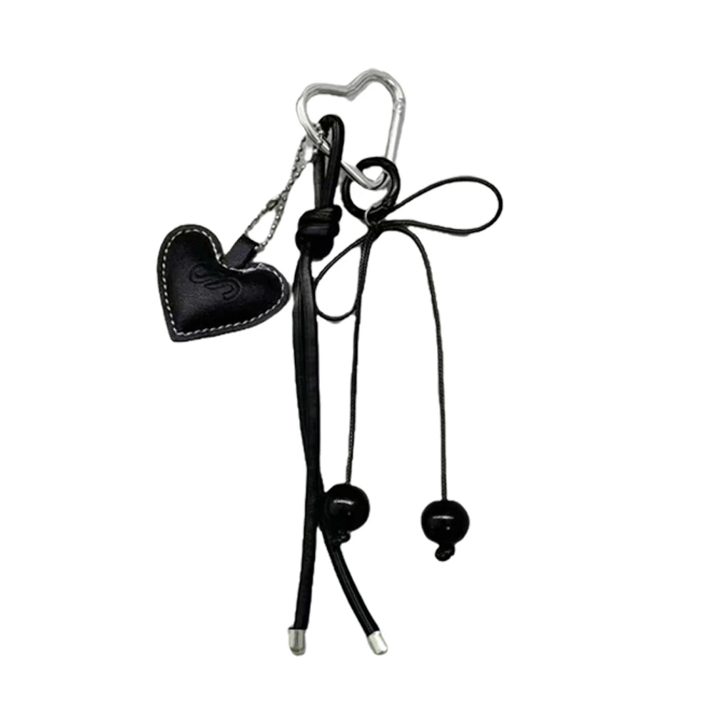 Y2K Leather Rope Keychain with Cherry Bow – Cute 3D Heart Bag Pendant Cartoon Keyring & Anti-Lost Phone Lanyard