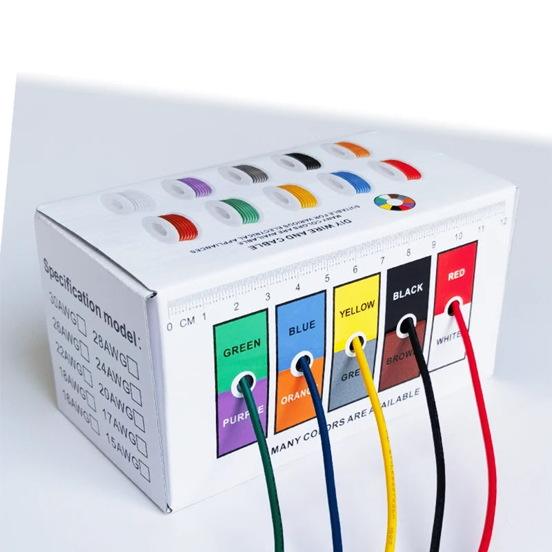 16-30AWG Silicone Tinned Copper DIY Wire, 5 Colors, 5-20 Meters per Roll, Stranded Electronic Cable
