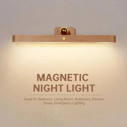 Wooden Cordless LED Wall Lamp - Adjustable Bedside Mirror & Reading Light for Bedroom Decor