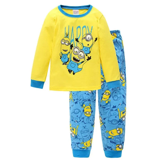 Minions Cartoon Kids Pajama Set – Long Sleeve Cotton Sleepwear for Boys & Girls
