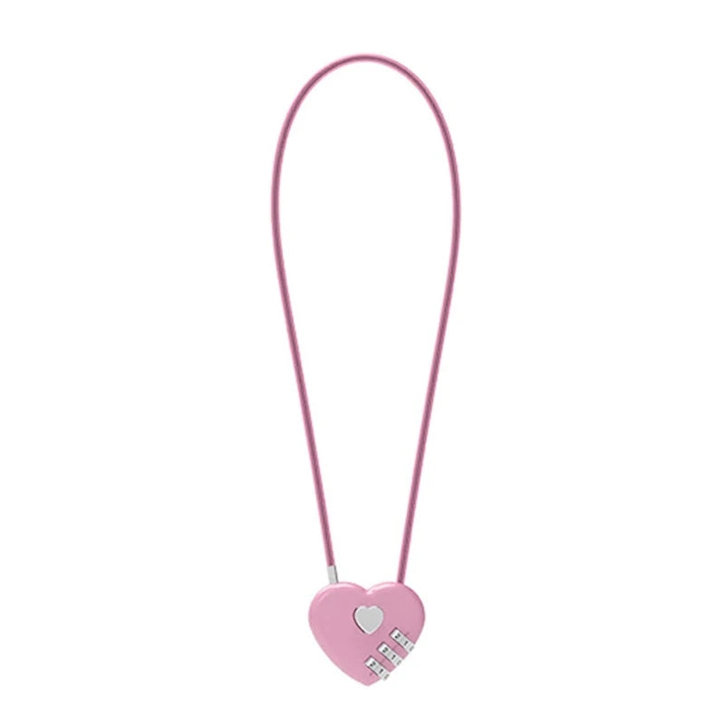 Love-Shaped Heart Code Padlock – Wedding Gift with Password Lock, Long Wire Rope for Trolley Case & Security