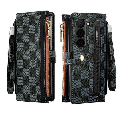 Leather Card Wallet Case with S Pen Slot for Samsung Galaxy Z Fold 6/5/4/3/2 — Multifunctional Zipper Protection Cover