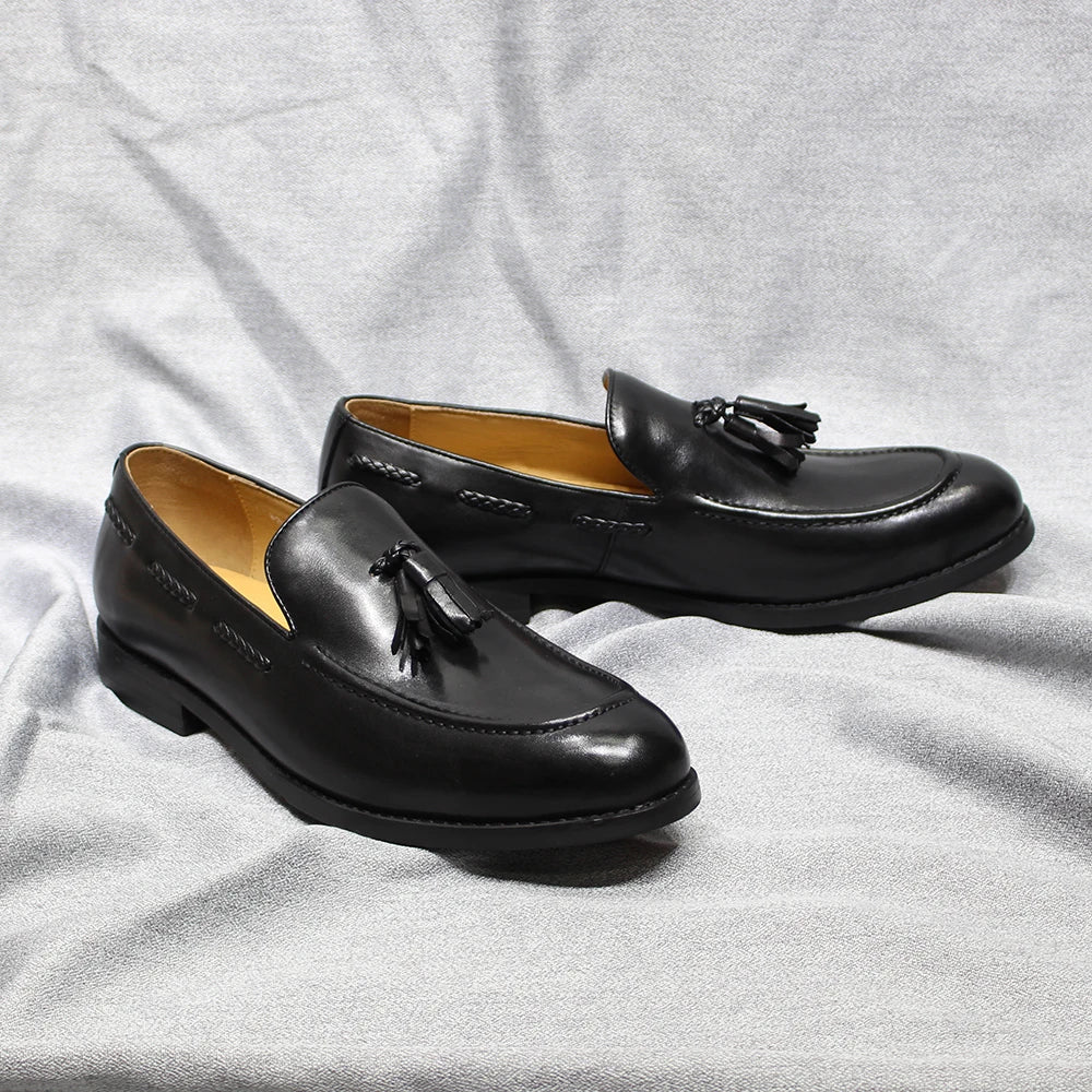 Men’s Italian Style Leather Loafers - Tassel Slip-On Wedding, Party & Office Dress Shoes