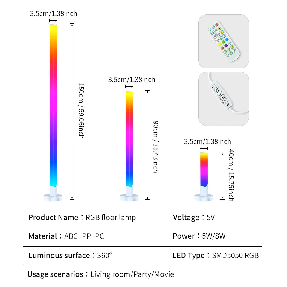 RGB LED Floor Lamp – Remote & APP Control, Music Sync Corner Lighting, Modern Mood Lamp for Bedroom, Living Room & Gaming Decor