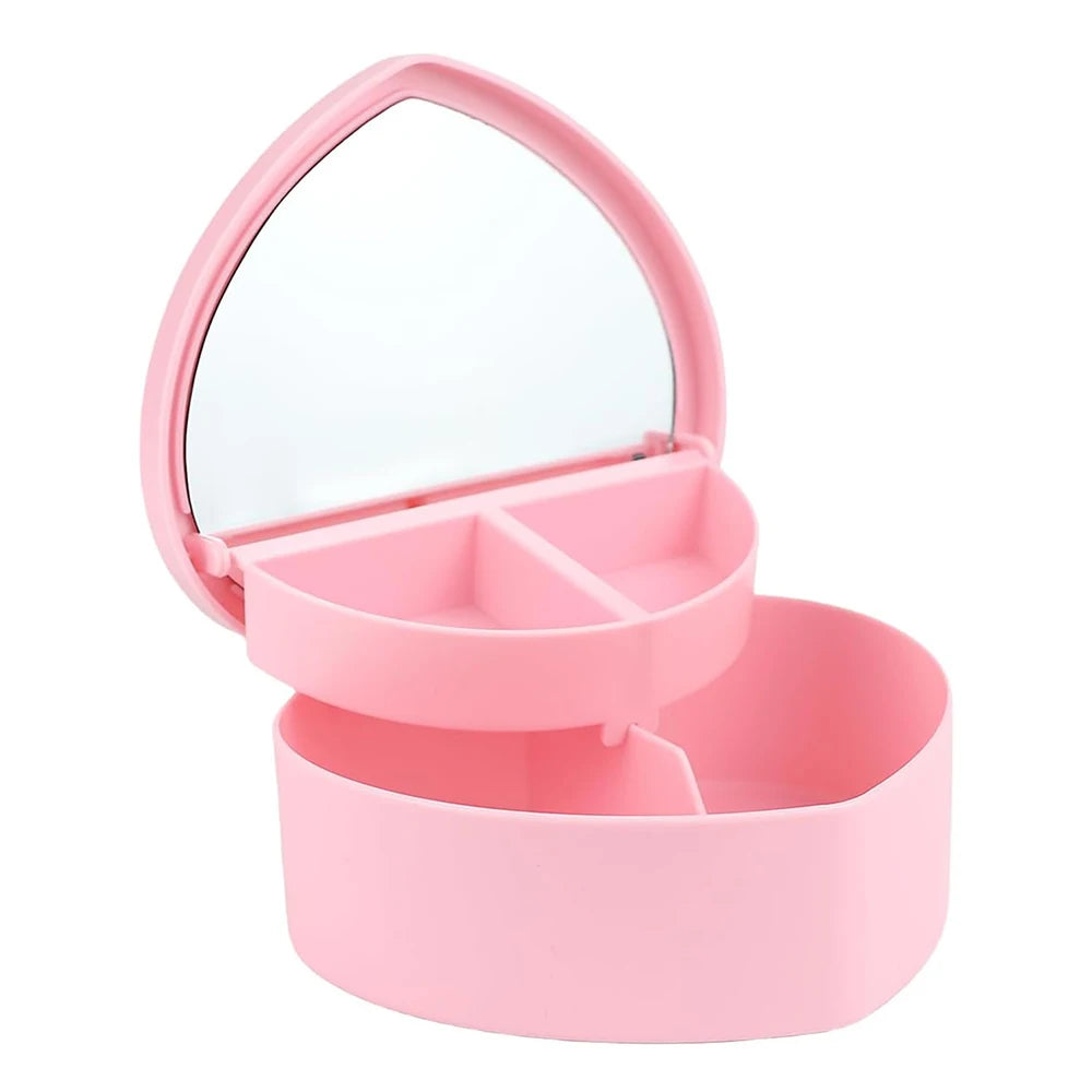 Pink Hair Accessories Storage Box - Portable Jewelry Organizer with Mirror for Girls & Travel