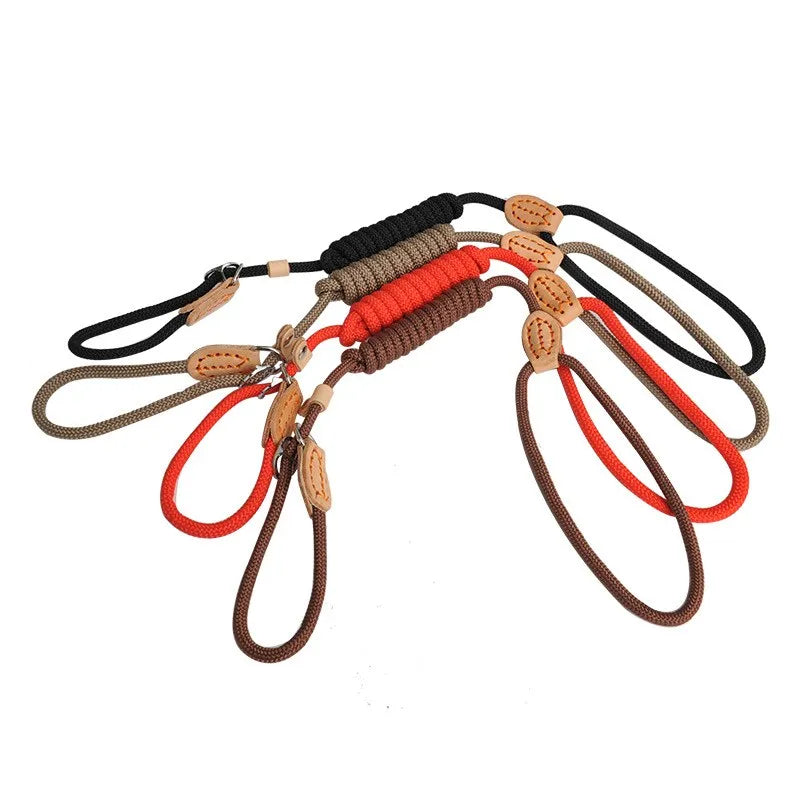 Heavy Duty Braided Rope Dog Leash - Slip Lead with Adjustable Loop Collar, Ideal for Training Medium and Large Dogs