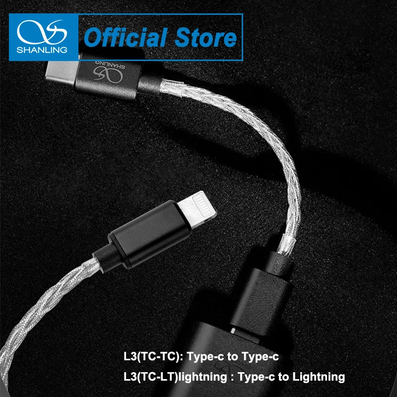 SHANLING L3 Neotech Pure Silver Audio Cable – Type-C/Lightning to Type-C Interface for UA3, UA5 DAC, iOS & Android