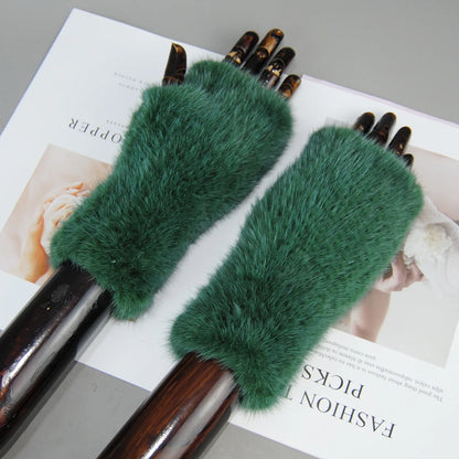 Women’s Winter Mink Fur Gloves – 100% Natural Fingerless Knitted Mittens for Warmth