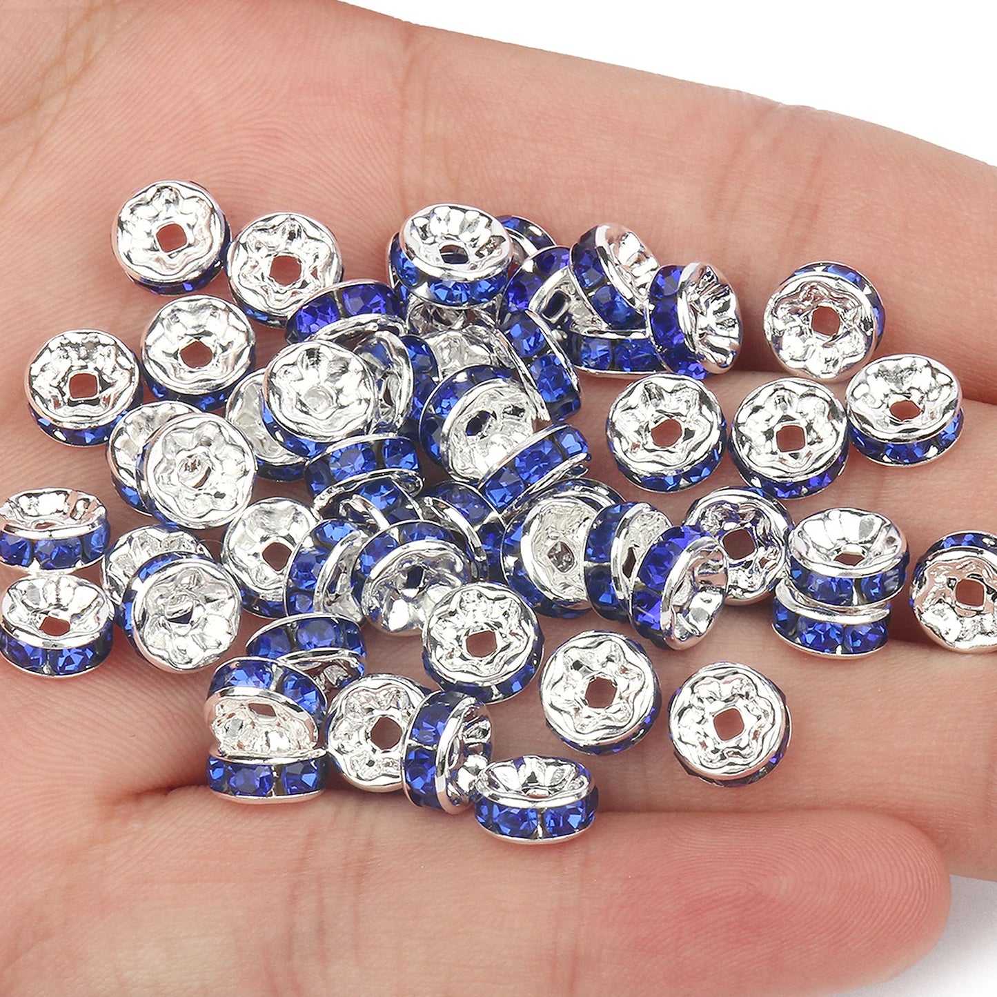 50PCS Rhinestone Spacer Beads Set – Multi-Color Crystal Rondelle Metal Beads for DIY Jewelry & Bracelet Making