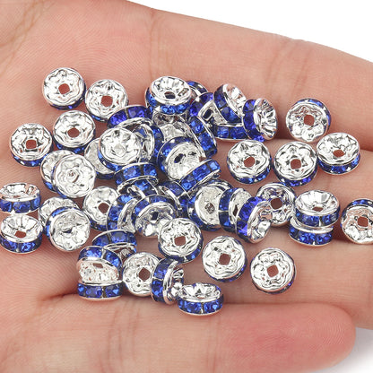 50PCS Rhinestone Spacer Beads Set – Multi-Color Crystal Rondelle Metal Beads for DIY Jewelry & Bracelet Making