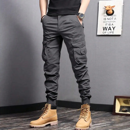 Men's Casual Cargo Pants — Side Flap Pocket Tapered Workwear for Spring & Fall Outdoor Activities