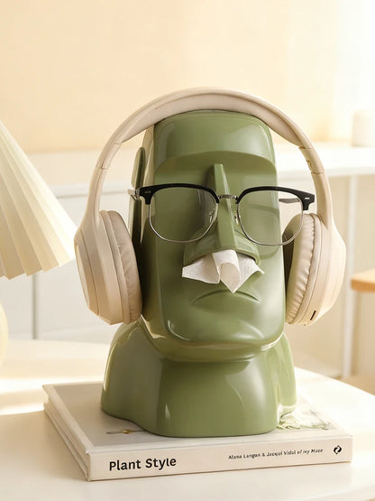 Miniso Moai Stone Statue Tissue Box & Glasses Holder – Multifunctional Home Decor Stand