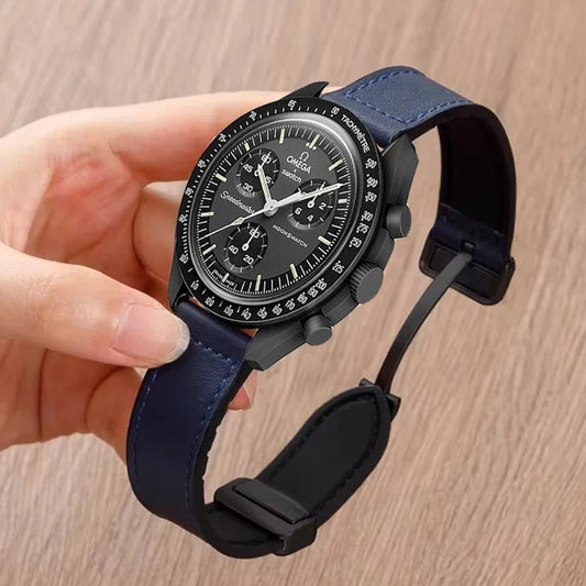 Magnetic Leather Silicone Watch Strap 20mm/22mm for Omega x Swatch MoonSwatch, Xiaomi Watch S1–S4 & Huawei GT2–GT5