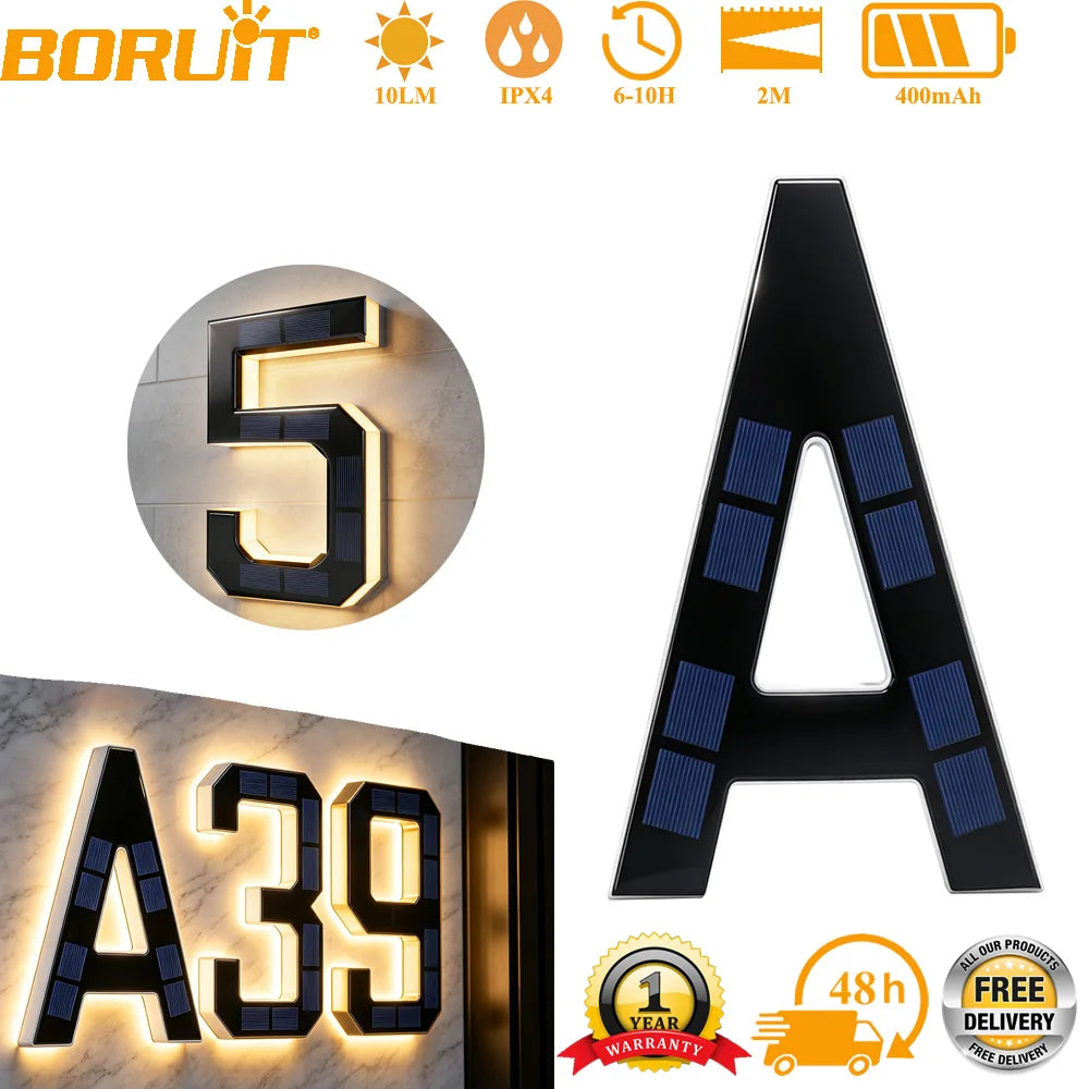 12CM Solar House Number Light - LED Outdoor Address Sign with Light Sensor for Home & Doorway