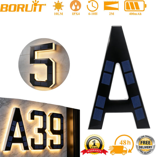 12CM Solar House Number Light - LED Outdoor Address Sign with Light Sensor for Home & Doorway