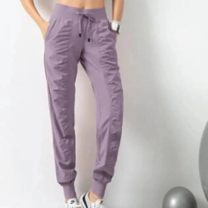 Women’s Fabric Drawstring Joggers – Quick-Dry Athletic Gym Fitness Sweatpants with Side Pockets