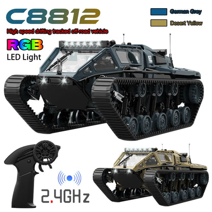 JJRC C8812 LED Tracked Tank RC Car — Full-Scale Simulation Model, Drift Remote Control Off-Road Vehicle Toy for Boys Gift