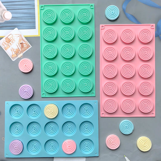 15-Hole Spiral Silicone Mold – Non-Stick Baking Tray for Mousse Cakes, Ice Cream, Pudding, Brownies, Gummies & Jelly Desserts
