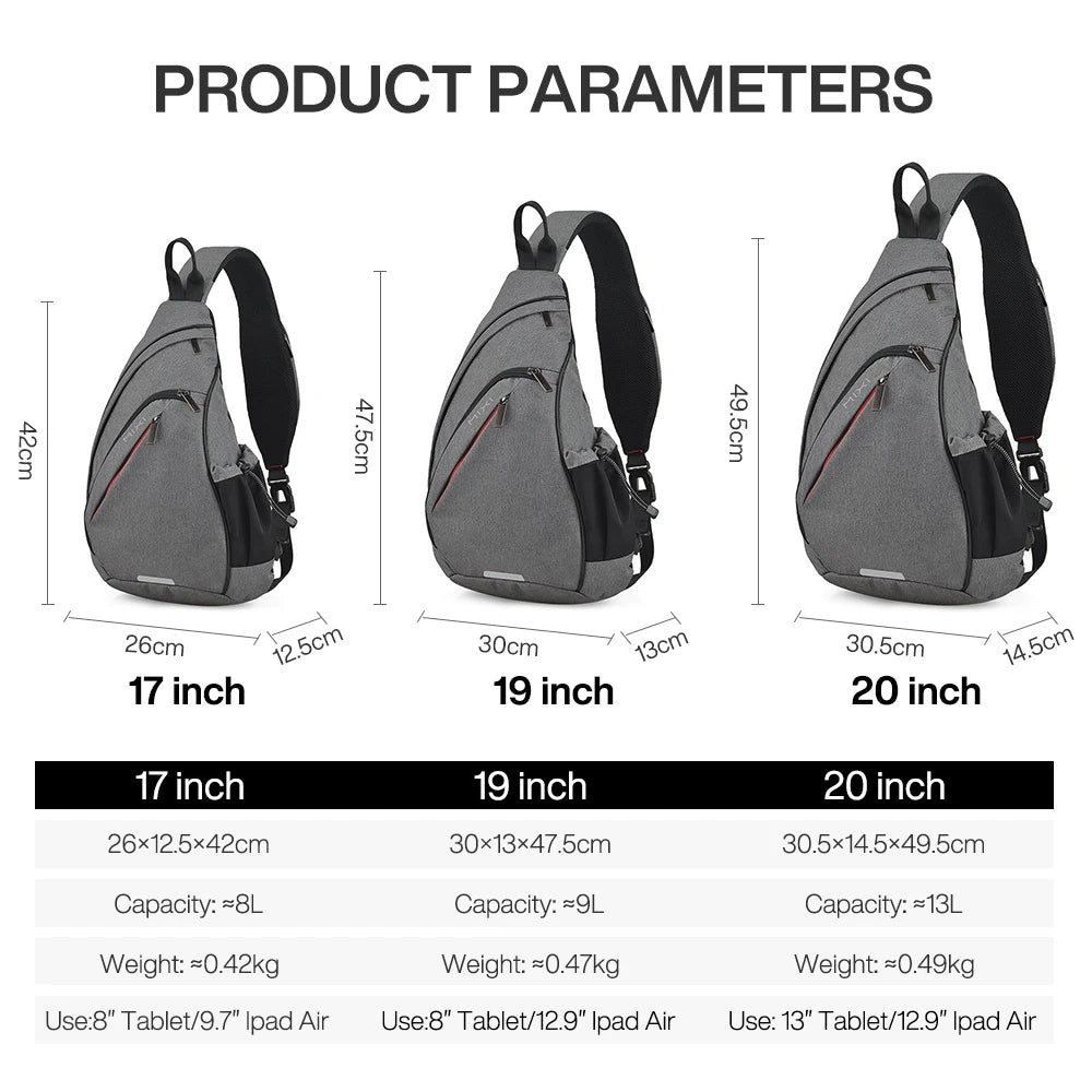 Mixi Men’s One Shoulder Backpack - Women’s Sling Bag, Crossbody with USB, Versatile for Cycling, Sports, Travel, and School