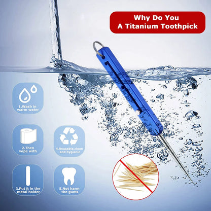 Portable Titanium Toothpick Set - Reusable Telescopic Metal Toothpick Holder with Keychain Pocket Tool