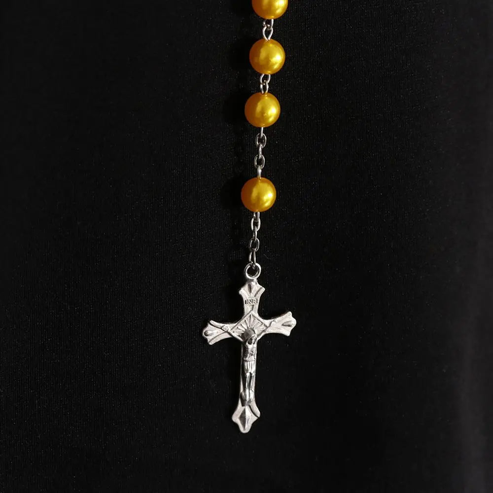 Vintage Cross Rosary Necklace – Fashion Beaded Chain with Jesus Crucifix & Virgin Mary Pendant Religious Jewelry for Men & Women