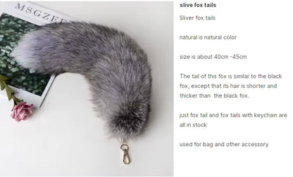 Real Fox Fur Tail Keychain – Large Natural Fur Pendant for Cosplay, Bags, Cars, and Women