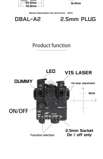 DBAL A2 Tactical Aiming Device – M300/M600 Flashlight, Red/Blue/Green Optics, 20mm Rail Mount Airsoft Accessory