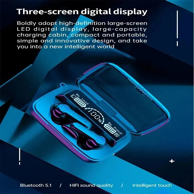 M19 Bluetooth Wireless Headset – TWS Gaming Earbuds with Noise-Cancelling, Touch Control & Mini Emergency Power Bank