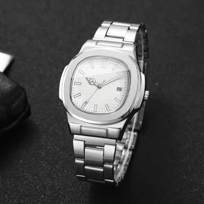 Luxury Men’s Business Watch - Square Dial Stainless Steel Quartz Watch with Calendar