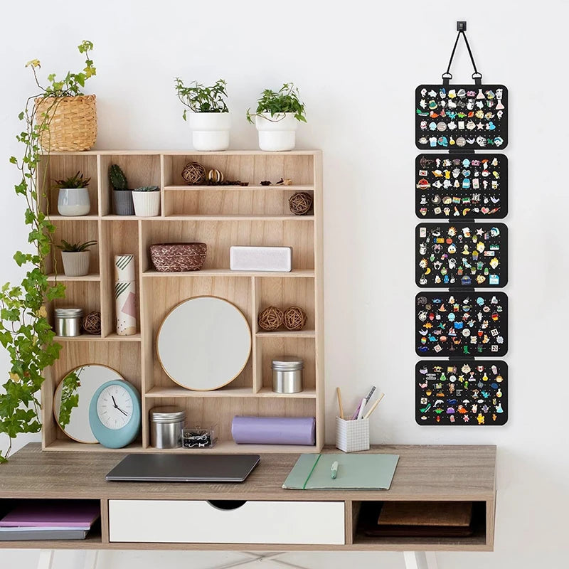 Foldable Felt Jewelry Organizer – 5-Tier Wall Hanging Earring & Pendant Display with Storage for Necklaces and Bracelets