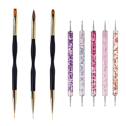 Nail Art Brush Set: 5/20Pcs Design Tip Painting Drawing Carving Dotting Pen - Flat Fan Liner Acrylic Gel UV Polish Manicure Tools