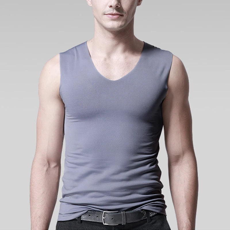 Men’s Silk Tank Top – Seamless Sleeveless Sport Vest, Plain Casual Summer Undershirt for Gym & Everyday Wear
