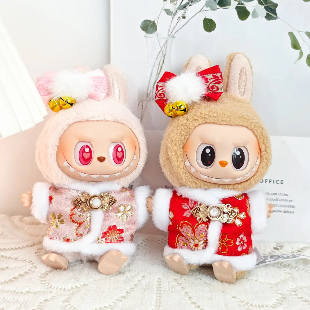 17cm Mini Plush Doll Clothes — Outfit Accessories for Labubu V1 & V2, Christmas Cookie Man Sweater Hat, New Year Gift
