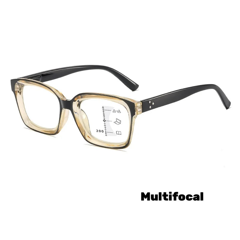 Photochromic Multifocal Reading Glasses – Ultralight Progressive Square Frame Anti-UV Presbyopia Eyewear for Men & Women