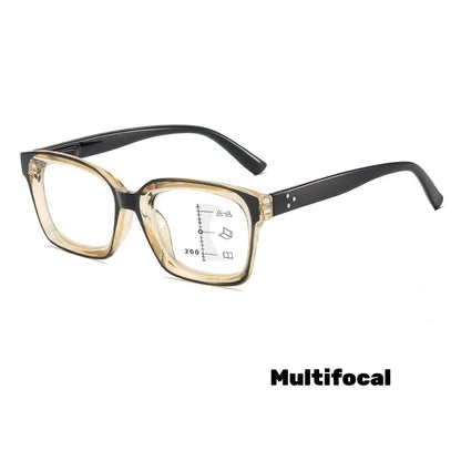 Photochromic Multifocal Reading Glasses – Ultralight Progressive Square Frame Anti-UV Presbyopia Eyewear for Men & Women