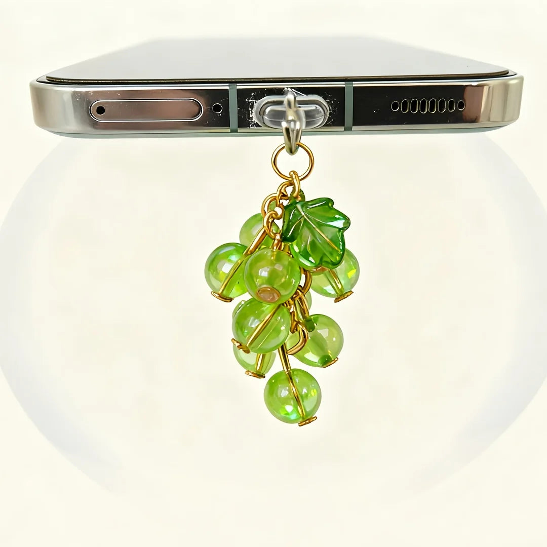 Fruit Phone Dust Plug Set - Cute Lemon, Grape, Cherry & Avocado Charging Port Protector Pendant for Girls