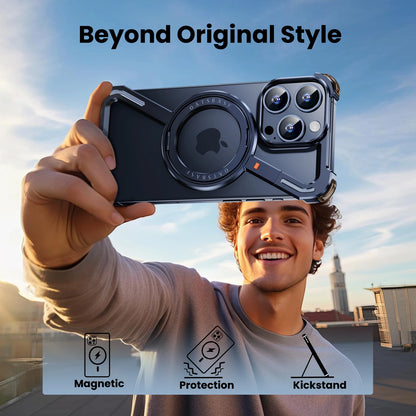 Oatsbasf Z Shape Metal Phone Case for iPhone 15/16 Pro Max – Shockproof Cover with 360° Rotating Holder & Bumper Protection